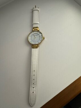Anne Klein Gold-Tone Case White Leather Strap Women's Watch